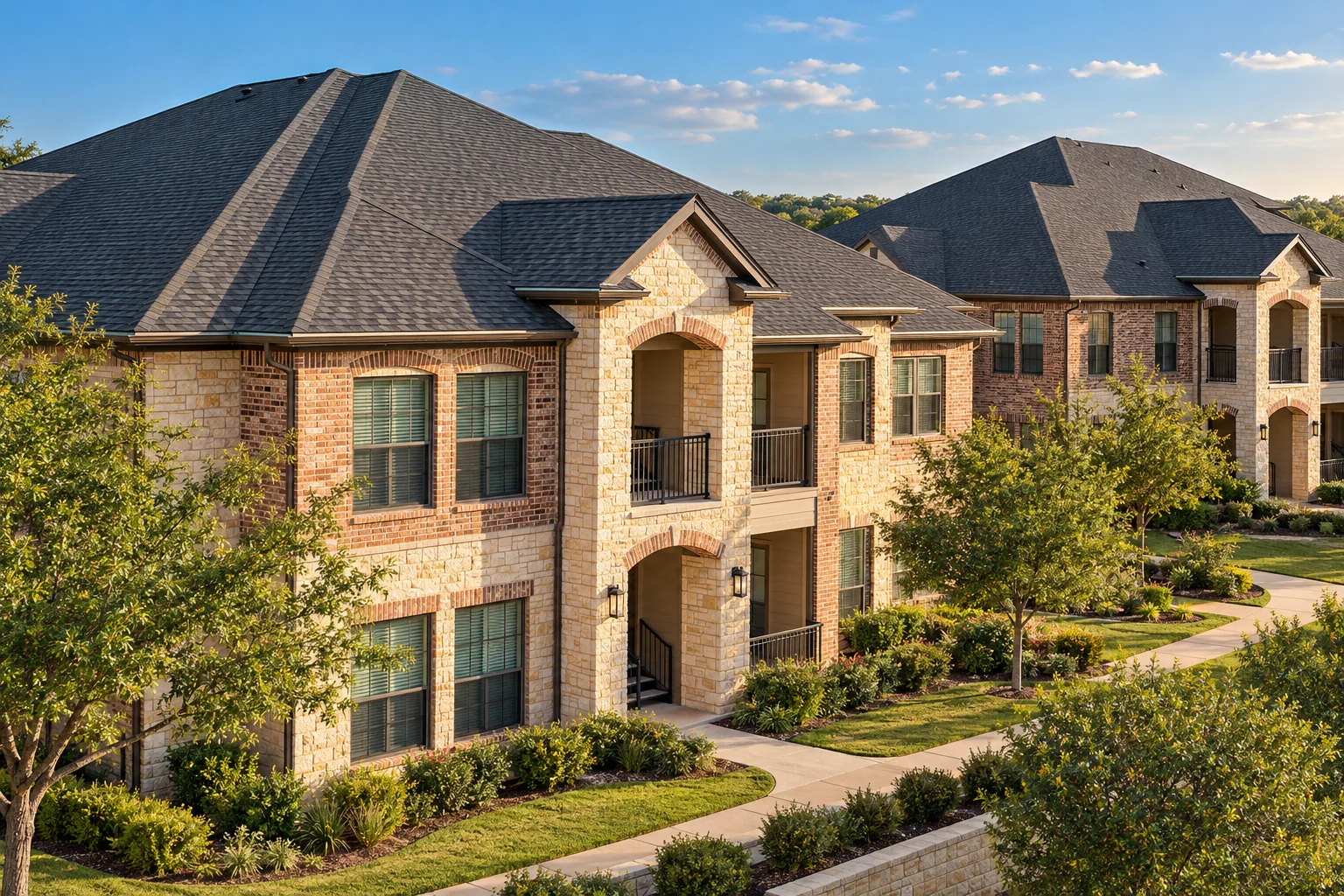 Illustrative apartment buildings and roofs